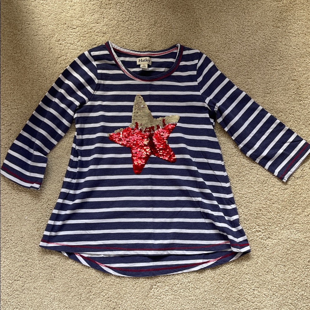 Hatley Navy & White Stripe Girls Sequin Star Tunic